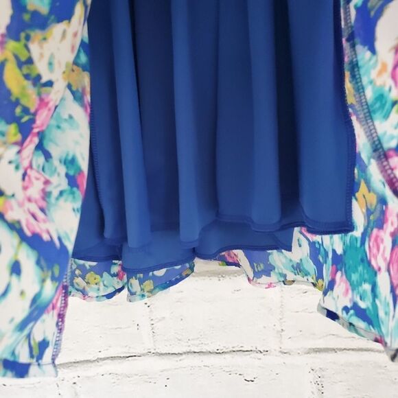 Lush Blue Floral Sleeveless Faux Wrap Dress - Picture 4 of 12